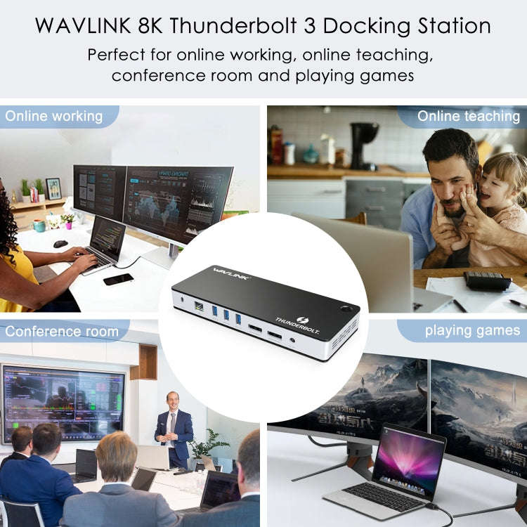 Wavlink UTD21H 60W Host Charging Thunderbolt 3 Docking Station 4K Dual Display 11 in 1 Ports, US ...