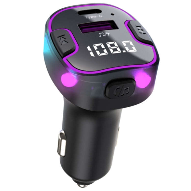 C49 With Type-C+USB Port FM Transmitter Car Bluetooth Adapter Ambient Light MP3 Music Player, C49