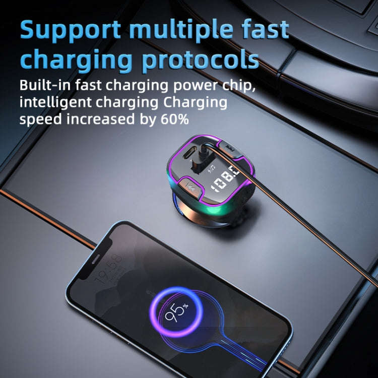 C49 With Type-C+USB Port FM Transmitter Car Bluetooth Adapter Ambient Light MP3 Music Player, C49