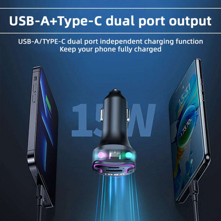 C49 With Type-C+USB Port FM Transmitter Car Bluetooth Adapter Ambient Light MP3 Music Player, C49
