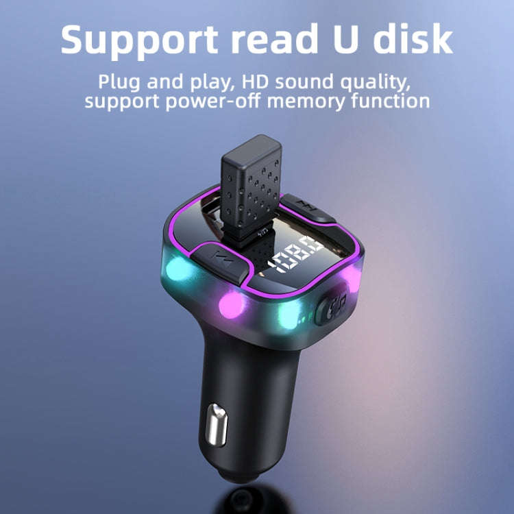 C49 With Type-C+USB Port FM Transmitter Car Bluetooth Adapter Ambient Light MP3 Music Player, C49