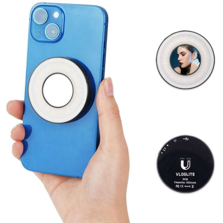 VLOGLITE W36 Mini LED Cell Phone Fill Light With Makeup Mirror Magnetic Selfie Ring Light, W36 Mi...