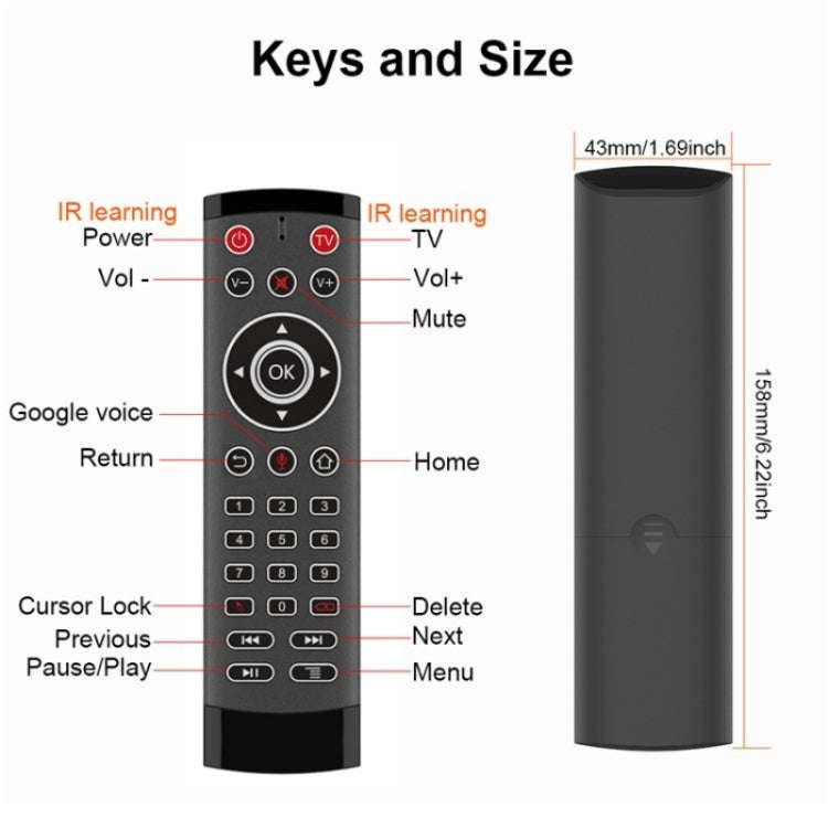 T1-PRO-TV With Microphone Android TV Box 2-Key IR Function Air Mouse Smart Remote Control, T1-PRO-TV