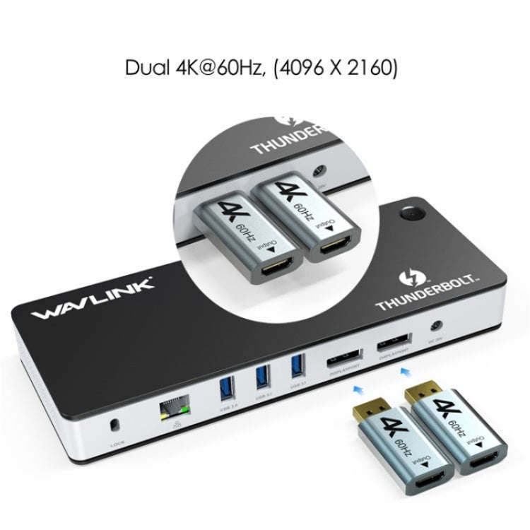 WAVLINK UTD21H 11 in 1 4K Dual DisplayPort Hub Converter Thunderbolt 3 Docking Station, US Plug, ...