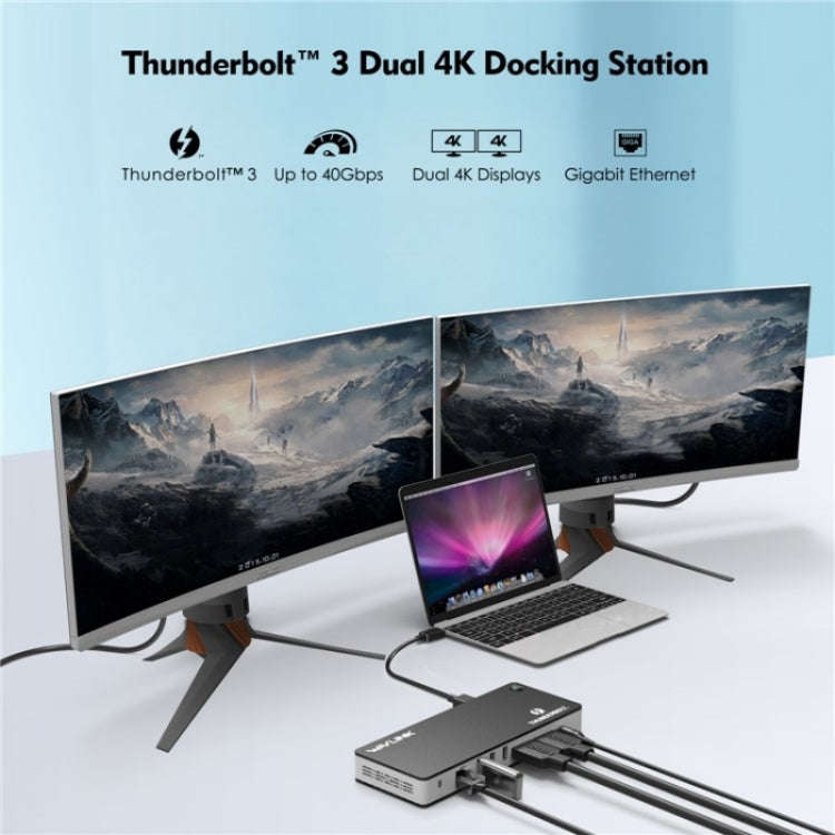 WAVLINK UTD21H 11 in 1 4K Dual DisplayPort Hub Converter Thunderbolt 3 Docking Station, US Plug, ...