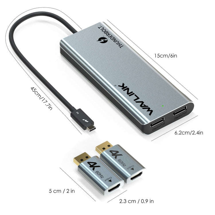 WAVLINK WL-UTD05H Thunderbolt 3 Dual 4K Mini Docking Station Converter With 2 DP to HD Adapters, ...