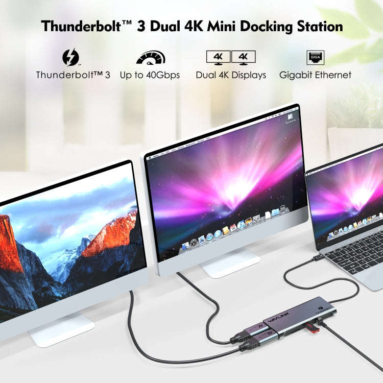WAVLINK WL-UTD05H Thunderbolt 3 Dual 4K Mini Docking Station Converter With 2 DP to HD Adapters, ...