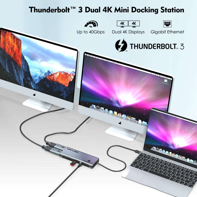 WAVLINK WL-UTD05H Thunderbolt 3 Dual 4K Mini Docking Station Converter With 2 DP to HD Adapters, ...