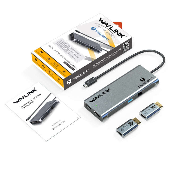 WAVLINK WL-UTD05H Thunderbolt 3 Dual 4K Mini Docking Station Converter With 2 DP to HD Adapters, ...