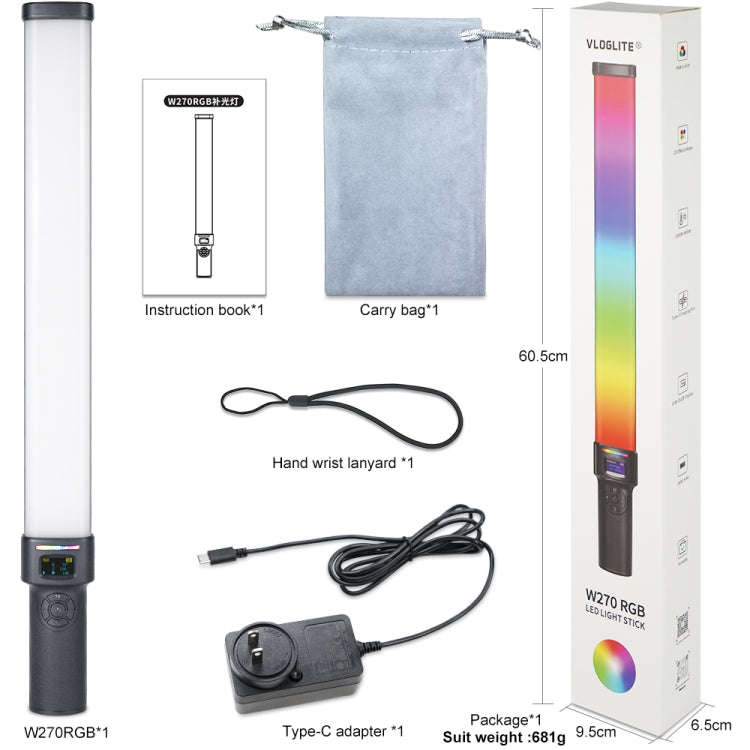 VLOGLITE W270RGB Live Streaming E-Sports Handheld Fill Light LED Studio Light, US Plug, UK Plug, ...