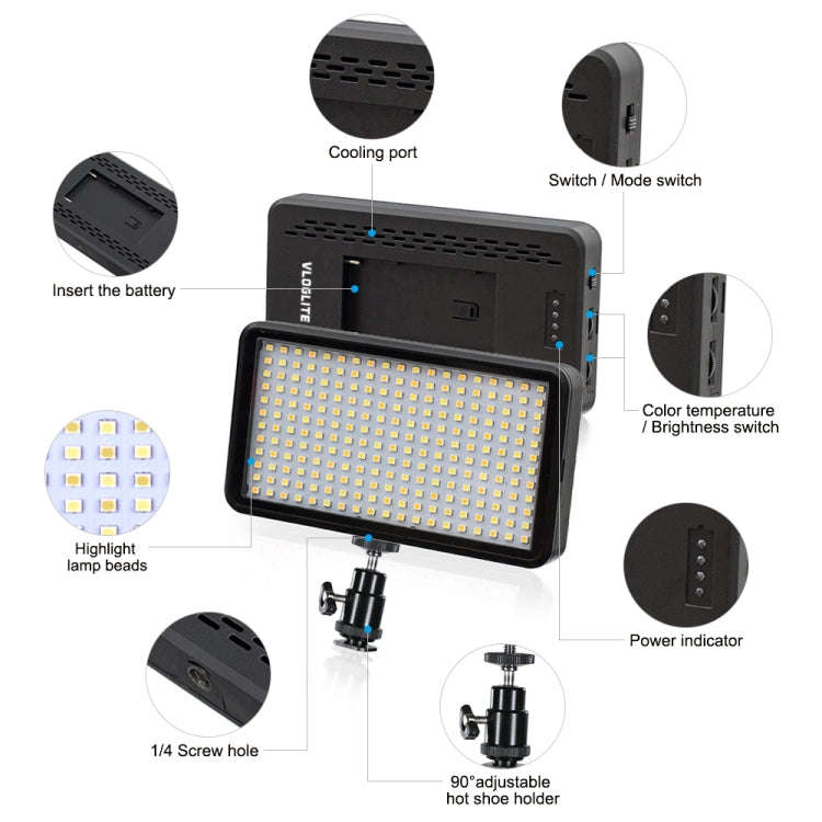 VLOGLITE W228 Dual Color Temperature Portable Photographic Fill Light High-Brightness Video Light...