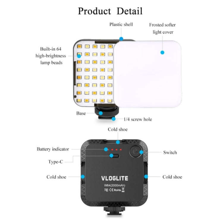 VLOGLITE W64 For Live Broadcast / Video Conference Dimmable LED Fill Light, W64