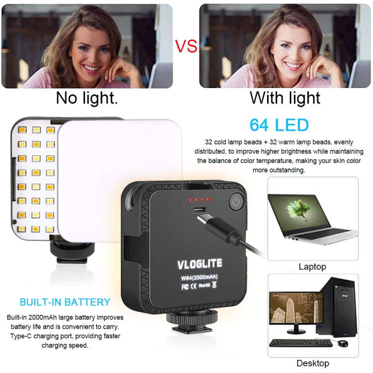 VLOGLITE W64 For Live Broadcast / Video Conference Dimmable LED Fill Light, W64