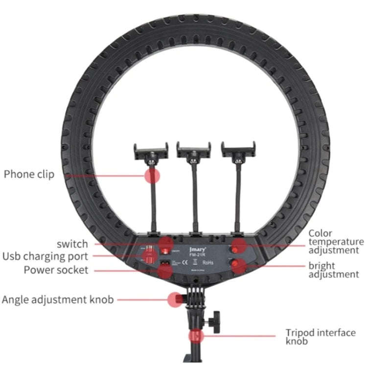 JMARY FM-21R With Remote Control Phone Clip 21-inch Dimmable LED Ring Light, US Plug, EU Plug
