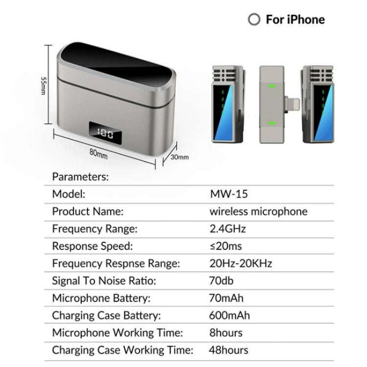JMARY MW-15 For iPhone / iPad 2.4G Lavalier Wireless Microphone, MW-15 8 Pin Port