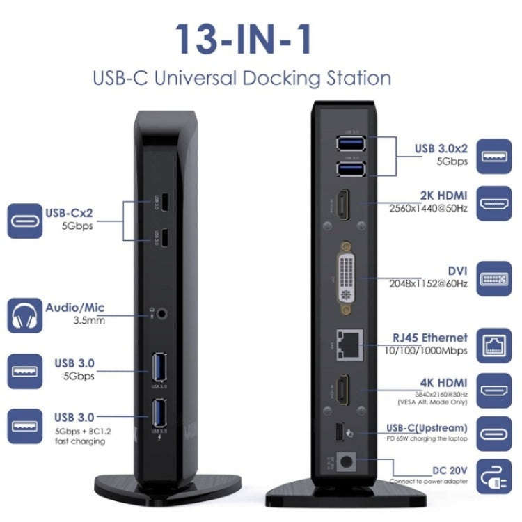 WAVLINK UG39PD1 13 in 1 Type-C Triple Monitors 4K HD Docking Station, US Plug, UK Plug, EU Plug, ...