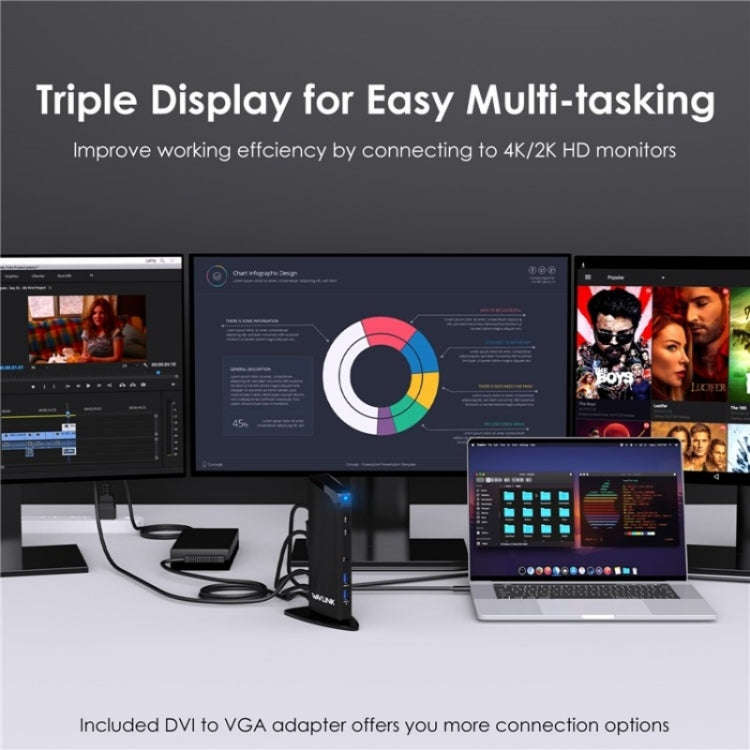 WAVLINK UG39PD1 13 in 1 Type-C Triple Monitors 4K HD Docking Station, US Plug, UK Plug, EU Plug, ...