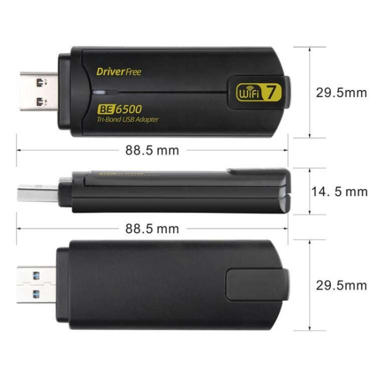 BE6500 Wireless Network Card Driver Free 6500M Tri Band WiFi 7 USB 3.0  Adapter for PC, BE6500