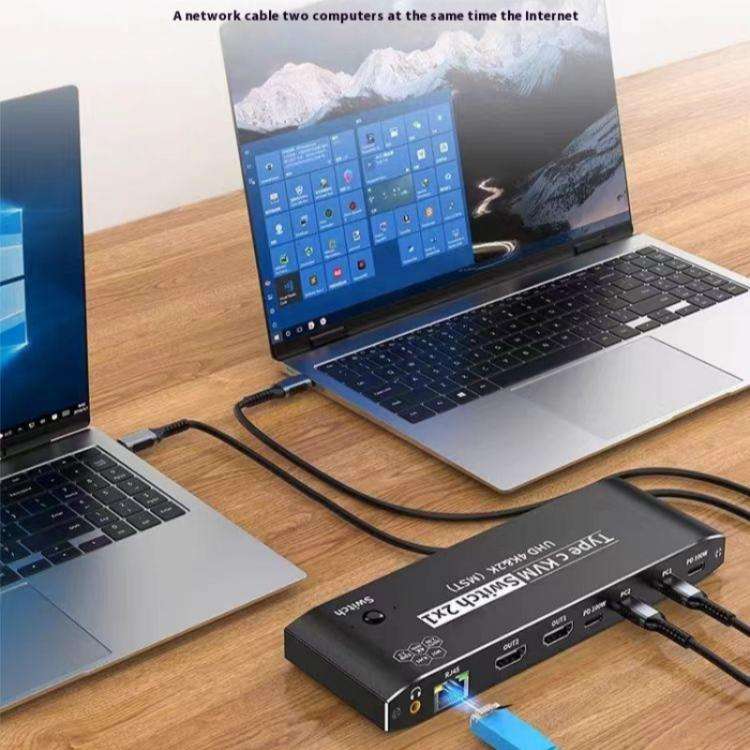 K9 2 In 1 Out HDMI Video Dual Display 2 Screen Expansion Adapter For Mac USB C KVM Switch