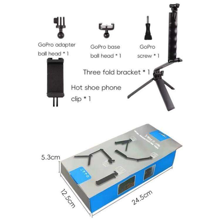 C062 Tri-folding Tripod Sports Camera Mobile Phone Selfie Stand Desktop Fixed Bracket, C062