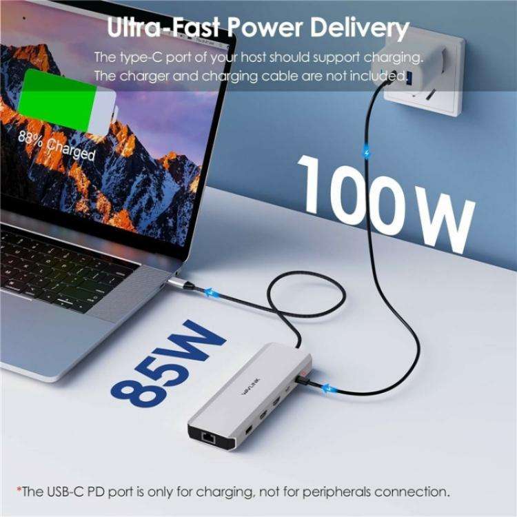 WAVLINK UMD309 Dual HD PD100W 10Gbps USB-A USB-C Docking Station 10 in 1 HUB, UMD309