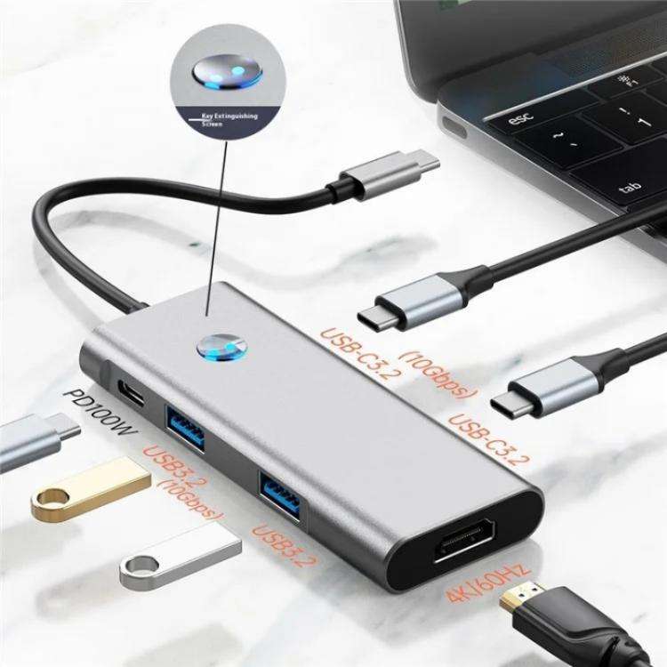 2426 One-Key Screen Off Type-C to 2 x USB3.2, HD, PD100W, 2 x USB-C3.2 HUB, 2426