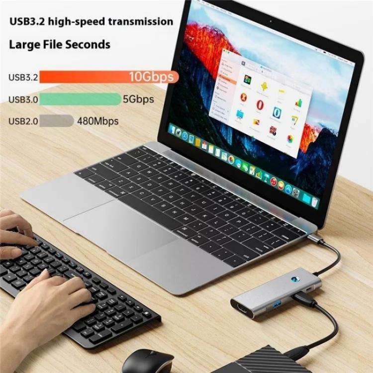 2426 One-Key Screen Off Type-C to 2 x USB3.2, HD, PD100W, 2 x USB-C3.2 HUB, 2426