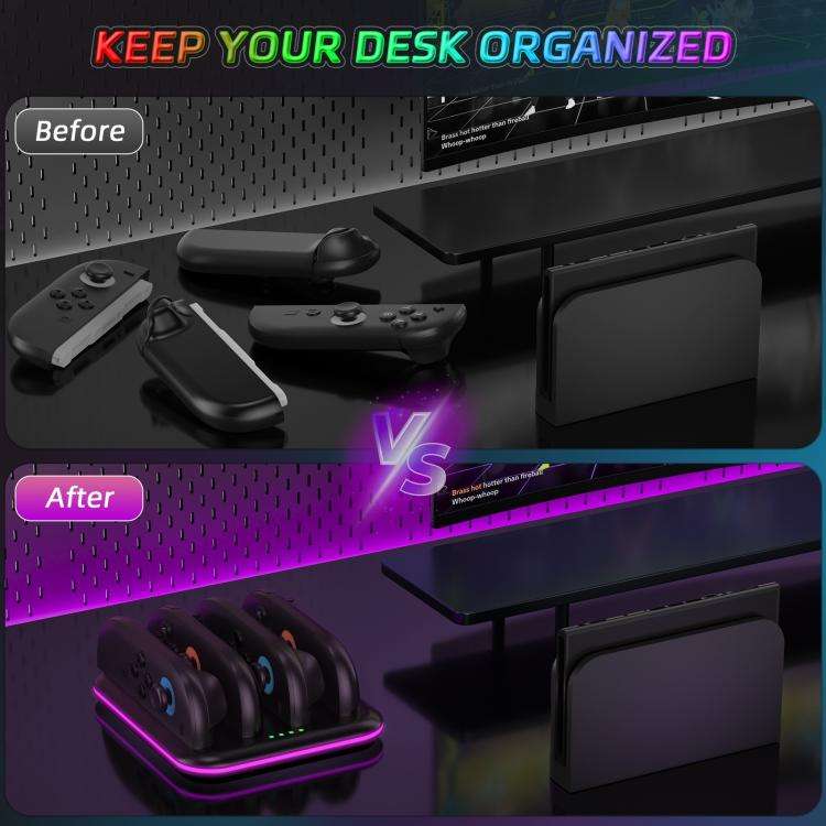 Game Handle 4 Seat Horizontal Charging Cradle With RGB Dazzling Lights, For Nintendo Switch 2