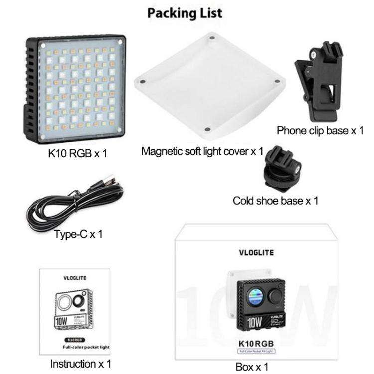 VLOGLITE K10RGB Ultra Thin Pocket Size RGB LED Camera Light Photography Videography Selfie Light,...