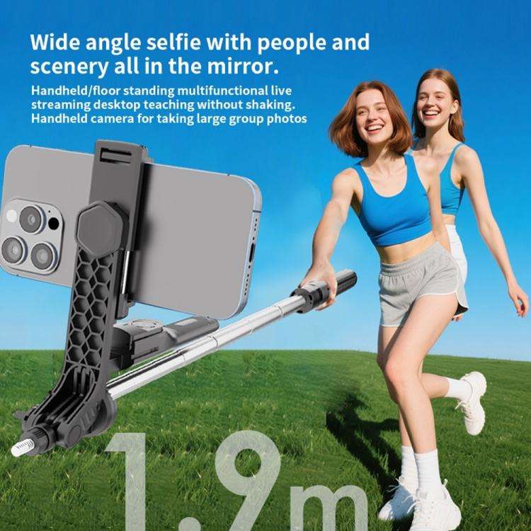 K50 1.9m Extendable Live Streaming Floor Stand Single Phone Clip Bluetooth Selfie Stick Tripod, K...