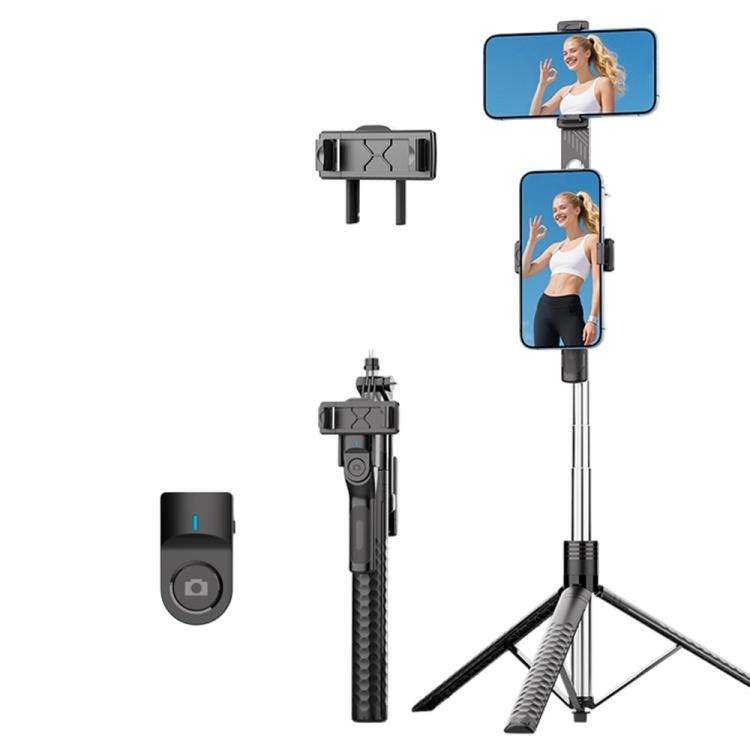 K50 1.9m Extendable Live Streaming Tripod Dual Phone Clip Bluetooth Selfie Stick, K50 Dual Phone ...