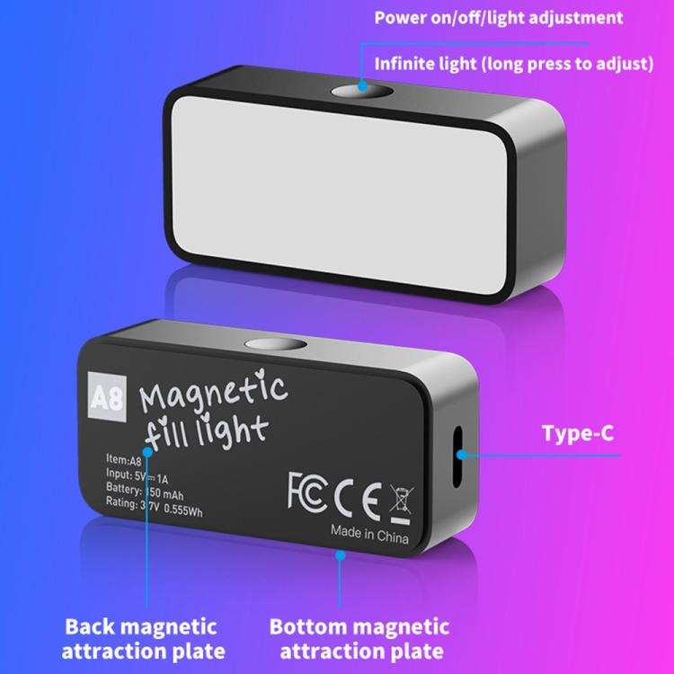 A8 Phone Photography Video Streaming Portable LED Light Mini Magnetic Pocket Fill Light