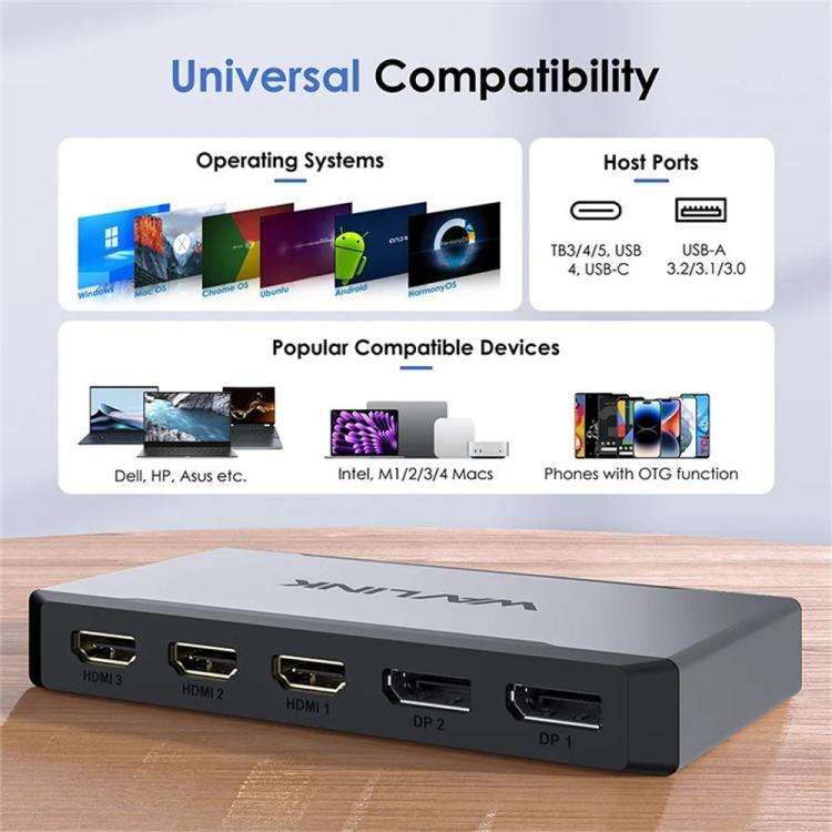 WAVLINK UG7701 Support 4K 60Hz 100W PD Hub Adapter USB-C to HD / Display Port Docking Station, UG...