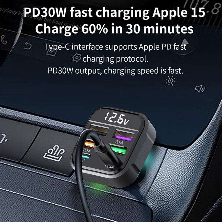 K35 USB Ports Car 3.1A QC3.0 Fast Charging Adapter Cigarette Lighter Charger, K35