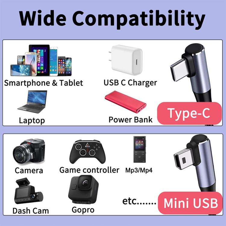 ENKAY 90 Degree USB C / Type-C to Mini USB 2.0 Charging Cord Data Cable For Digital Cameras / MP3...