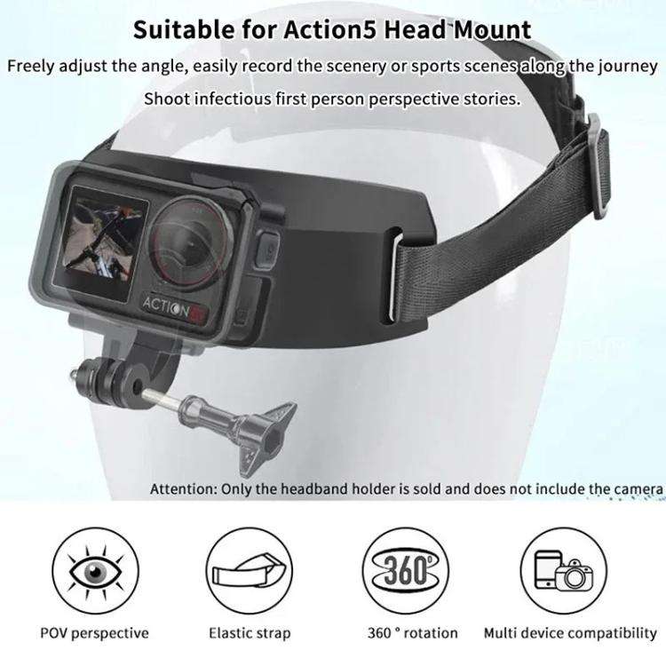For DJI Action 5 Pro / 4 / 3 Hands-Free Driving Recorder & Sports Camera Mount Head Strap, Headba...