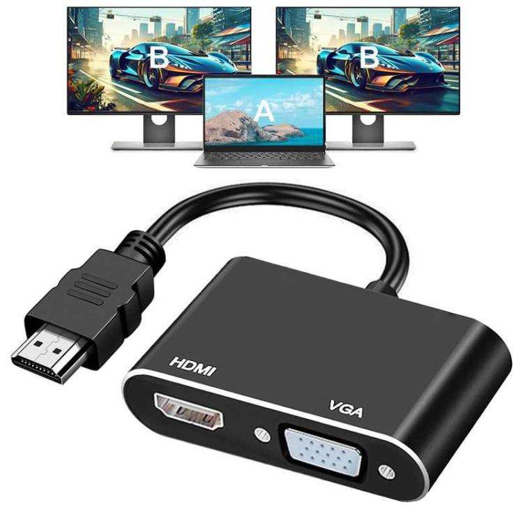 2 in 1 HDMI to VGA and HDMI Adapter For Windows / Mac Os / Linux Plug & Play, HDMI to VGA and HDMI