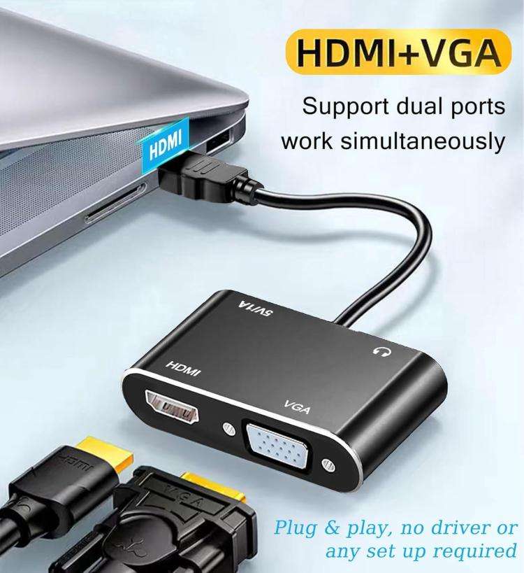 2 in 1 HDMI to VGA and HDMI Adapter For Windows / Mac Os / Linux Plug & Play, HDMI to VGA and HDMI