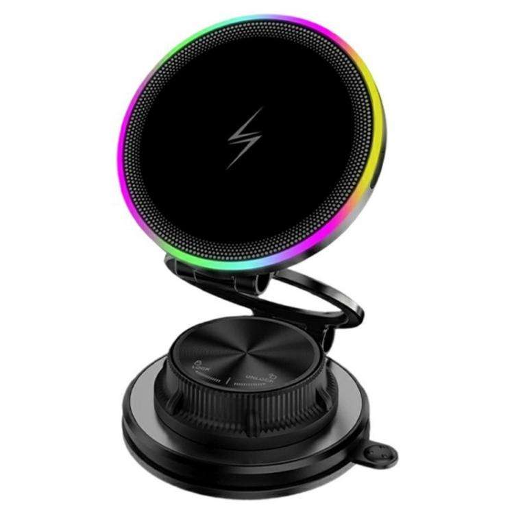 K8 RGB Light 15W Wireless Car Charger 3-Fold Rotatable Magnetic Phone Holder, K8