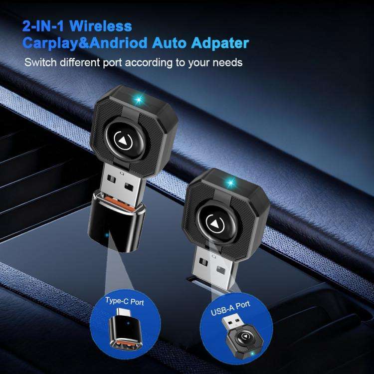 M32 CarPlay / Android Auto Vehicles Wired to Wireless Converter 2 in 1 AI Box Wireless Car Adapte...