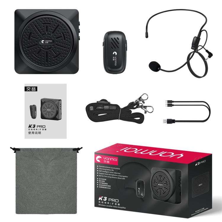 YANMAI K3 Pro Head-mounted Mic Teaching 2.4G Wireless Bluetooth Voice Amplifier System Mic
