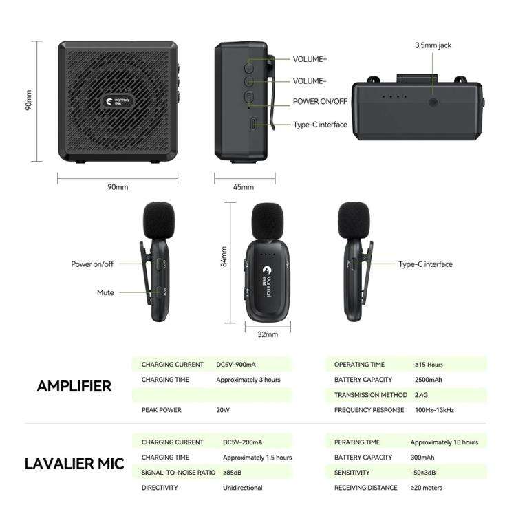 YANMAI K5 Teaching / Training 2.4G Wireless Bluetooth Voice Amplifier Lapel Microphone