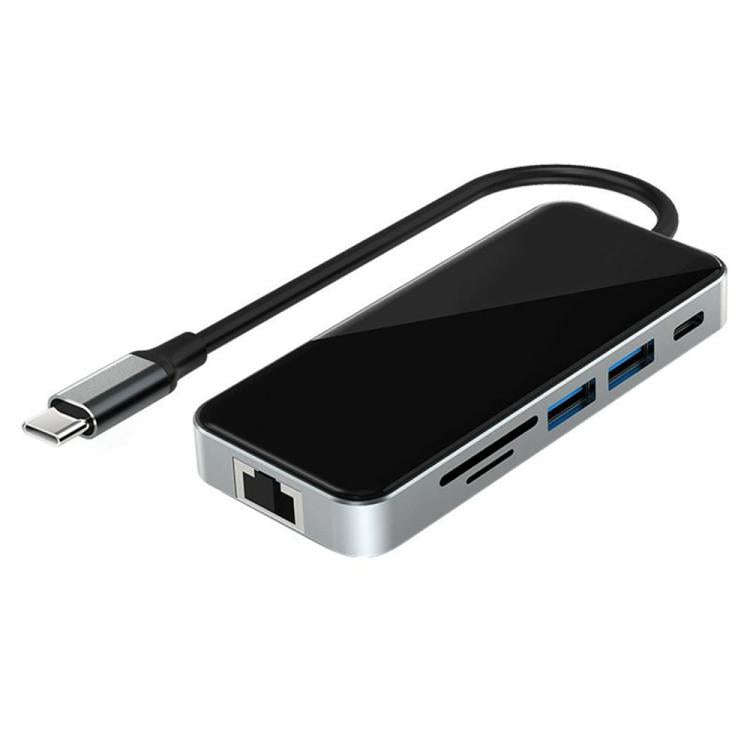 HC-76 4K HD RJ45 Ethernet SD TF Card Reader Multi Port Adapter 10 in 1 USB-C Hub Docking Station,...