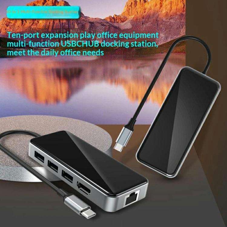 HC-76 4K HD RJ45 Ethernet SD TF Card Reader Multi Port Adapter 10 in 1 USB-C Hub Docking Station,...