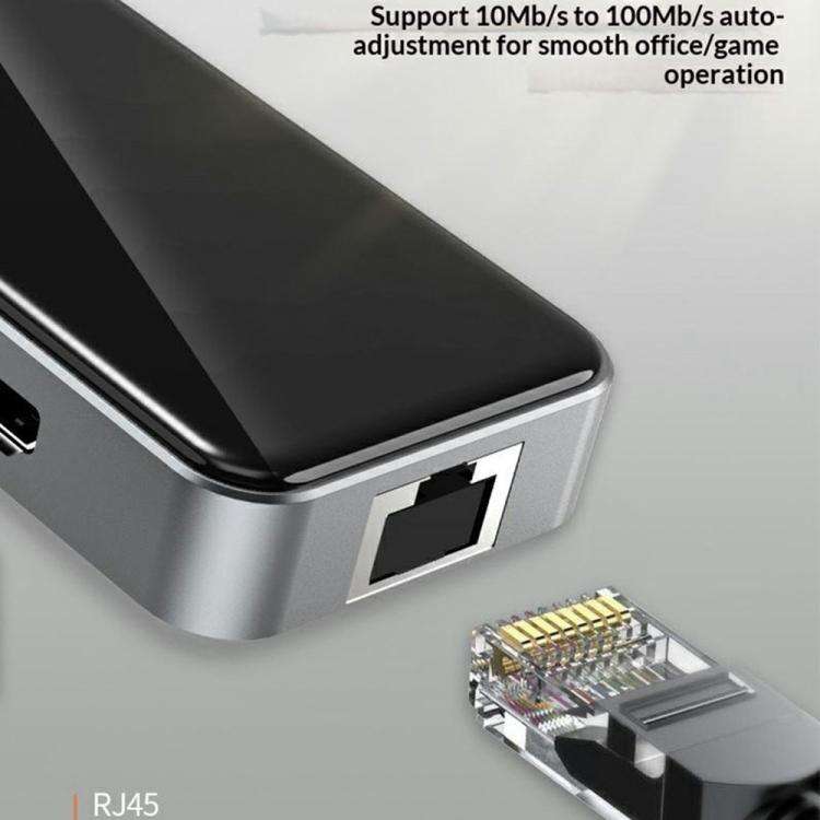 HC-76 4K HD RJ45 Ethernet SD TF Card Reader Multi Port Adapter 10 in 1 USB-C Hub Docking Station,...