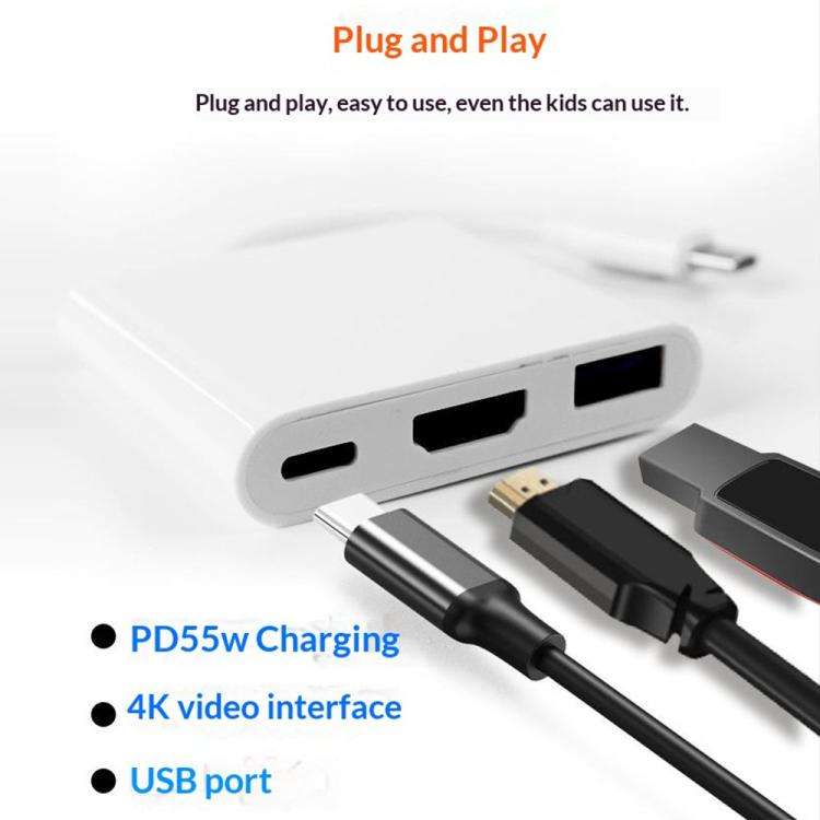 HC-04D 5 in 1 Docking Station Type-C to 4K HD USB3.0 / 2.0 Splitter Adapter USB-C Hub, HC-04D