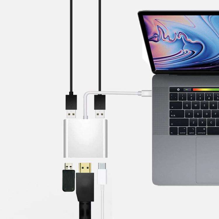 HC-04D 5 in 1 Docking Station Type-C to 4K HD USB3.0 / 2.0 Splitter Adapter USB-C Hub, HC-04D