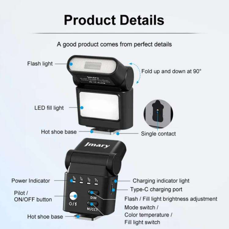 JMARY FM-06R For Camera Mini Flash Fill Light Hot Shoe Mount 300mAh Rechargeable LED Light