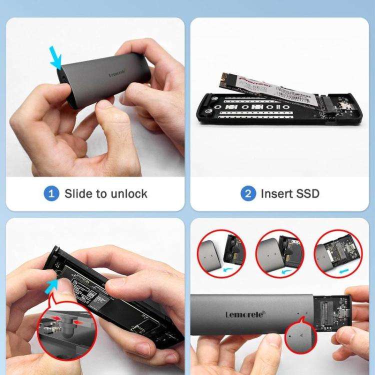 Lemorele SD1L M.2 NVMe SSD Enclosure Type-C 10Gbps Portable External Case, SD1L