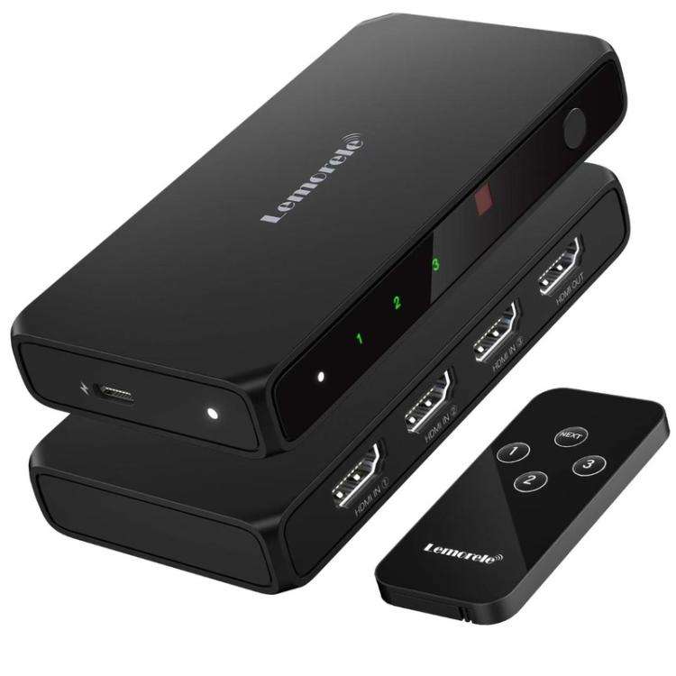 Lemorele G99 3 In 1 Out HDMI Switch 4K 60Hz HDR HDCP2.2 IR Remote Control HDMI Switcher